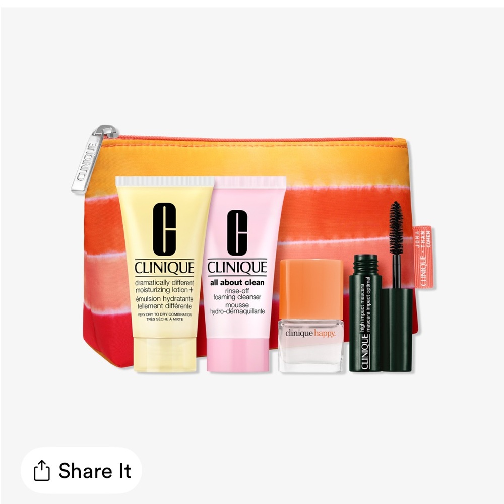 Clinique Skincare Set with Vibrant Gradient Pouch